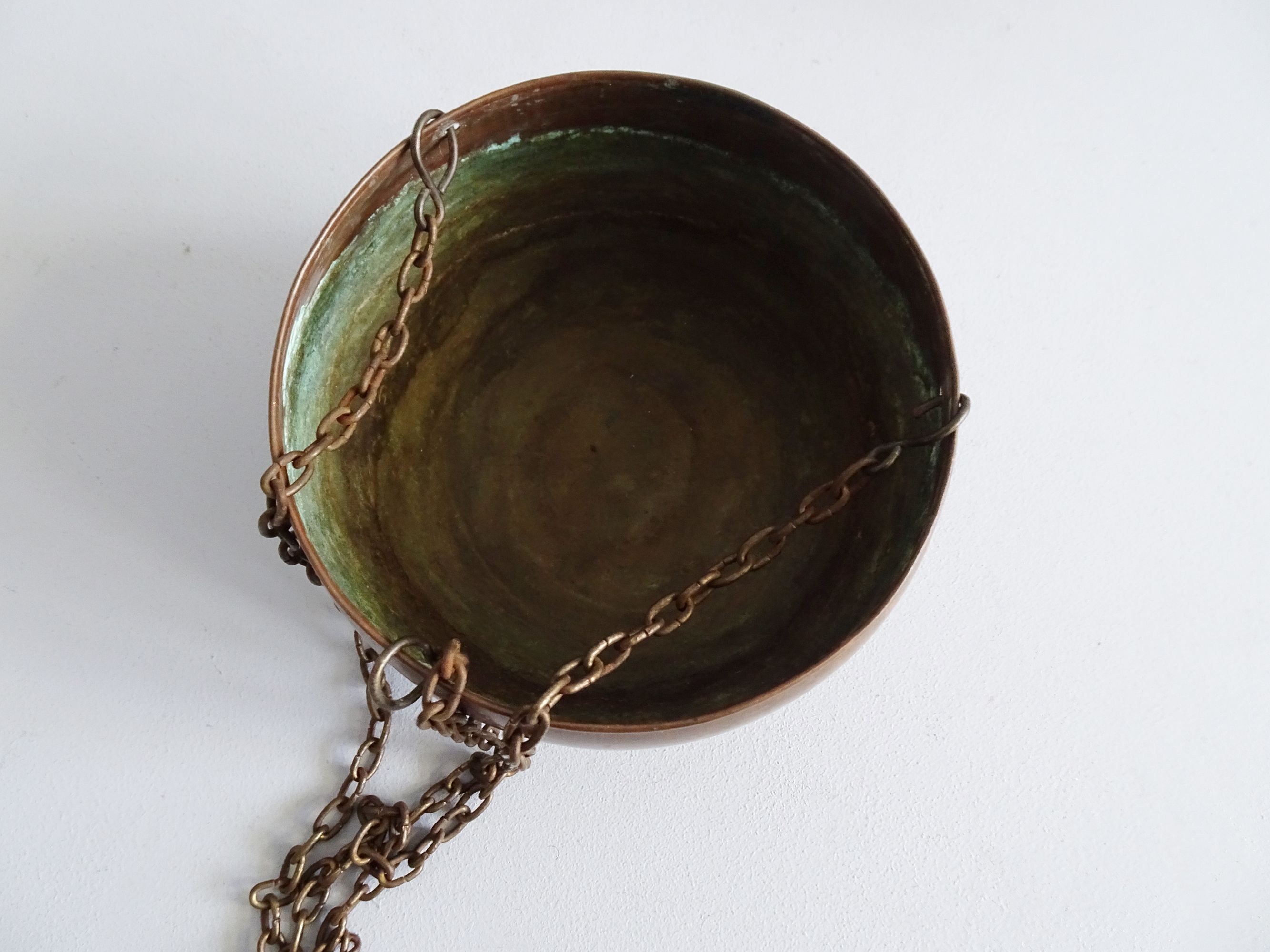 Hanging scales, antique brass and copper scales, hanging basket