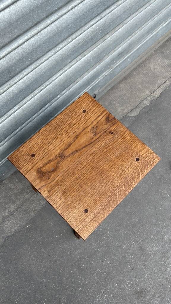 Dark wood stool folk art solid French oak