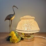 Antique art deco globe table lamp in pink and gold Clichy glass