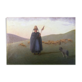 HST painting 19th century Shepherd with sheep and dog in mountain pasture signed A. Treviens