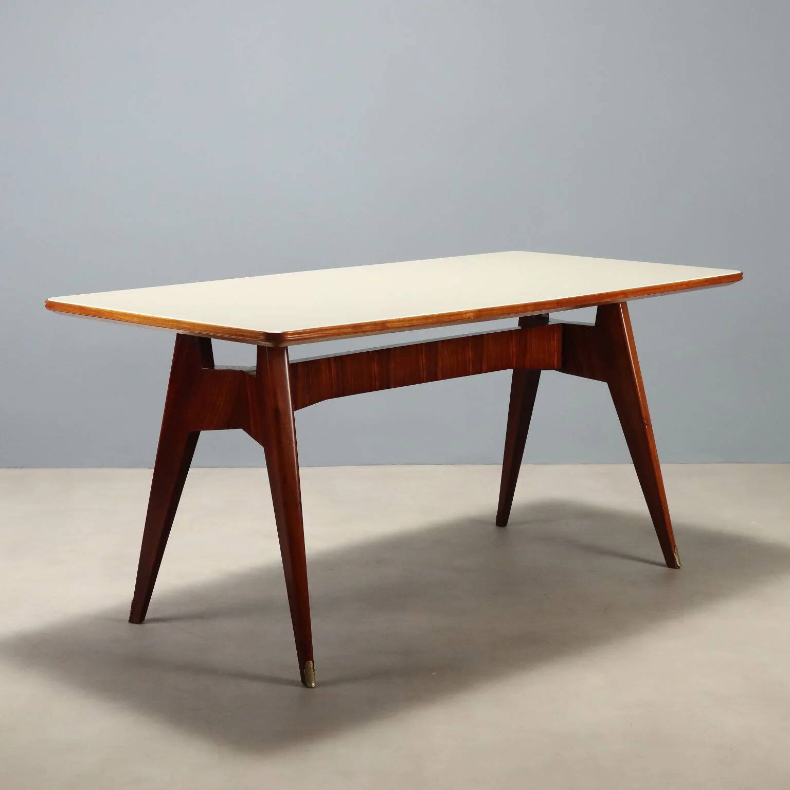 Vintage table in exotic wood and glass, Italian design, 1950s-1960s.