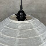 Large pendant light in Japanese-style natural rattan and linen in the shape of a drop H55 D60