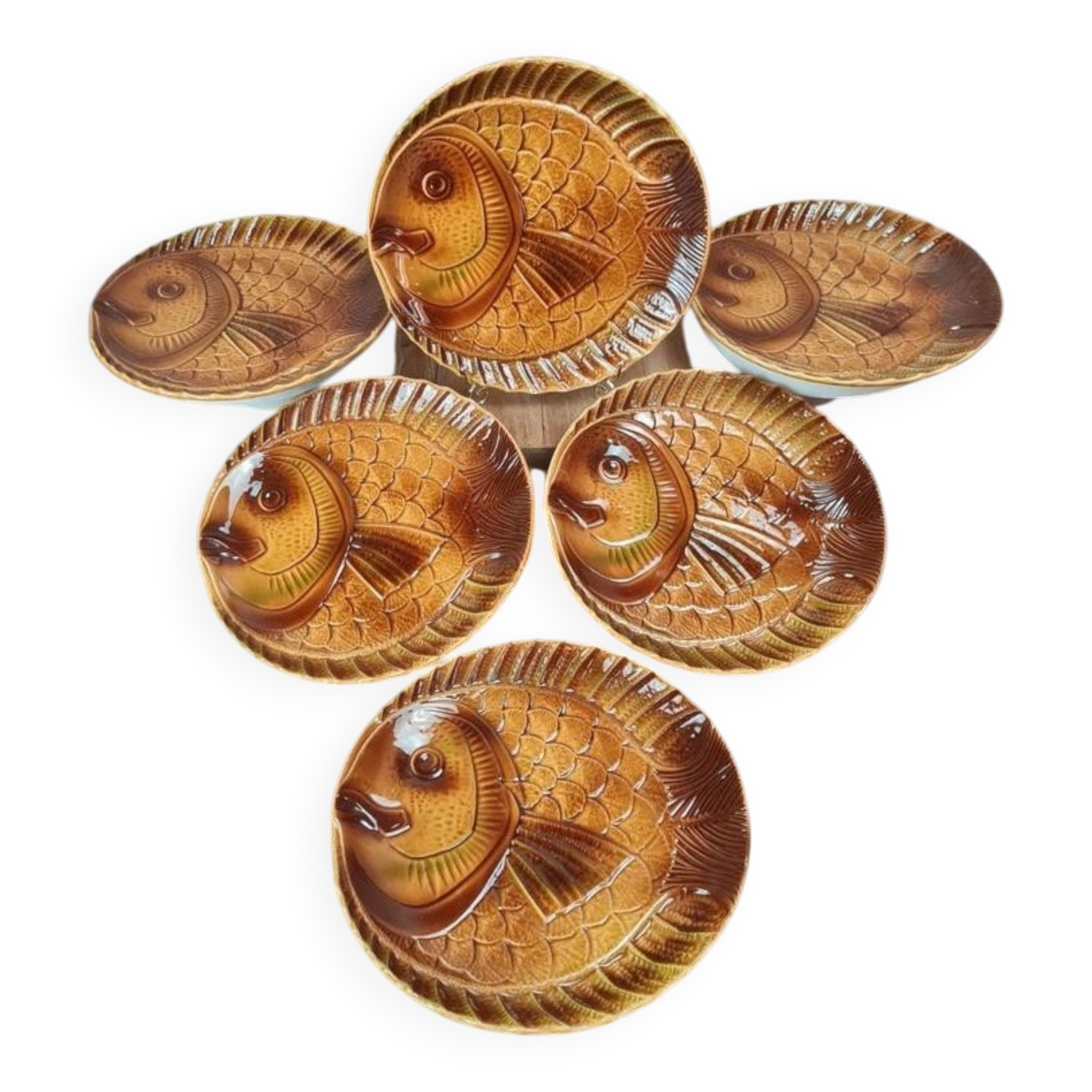 Set of 6 large fish plates Sarreguemines vintage