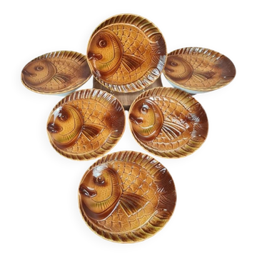 Set of 6 large fish plates Sarreguemines vintage
