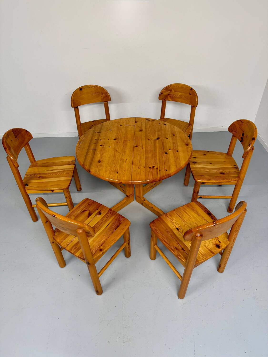 Set of 6 solid pine chairs, Scandinavian design, Reiner Daumiller