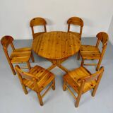 Set of 6 solid pine chairs, Scandinavian design, Reiner Daumiller