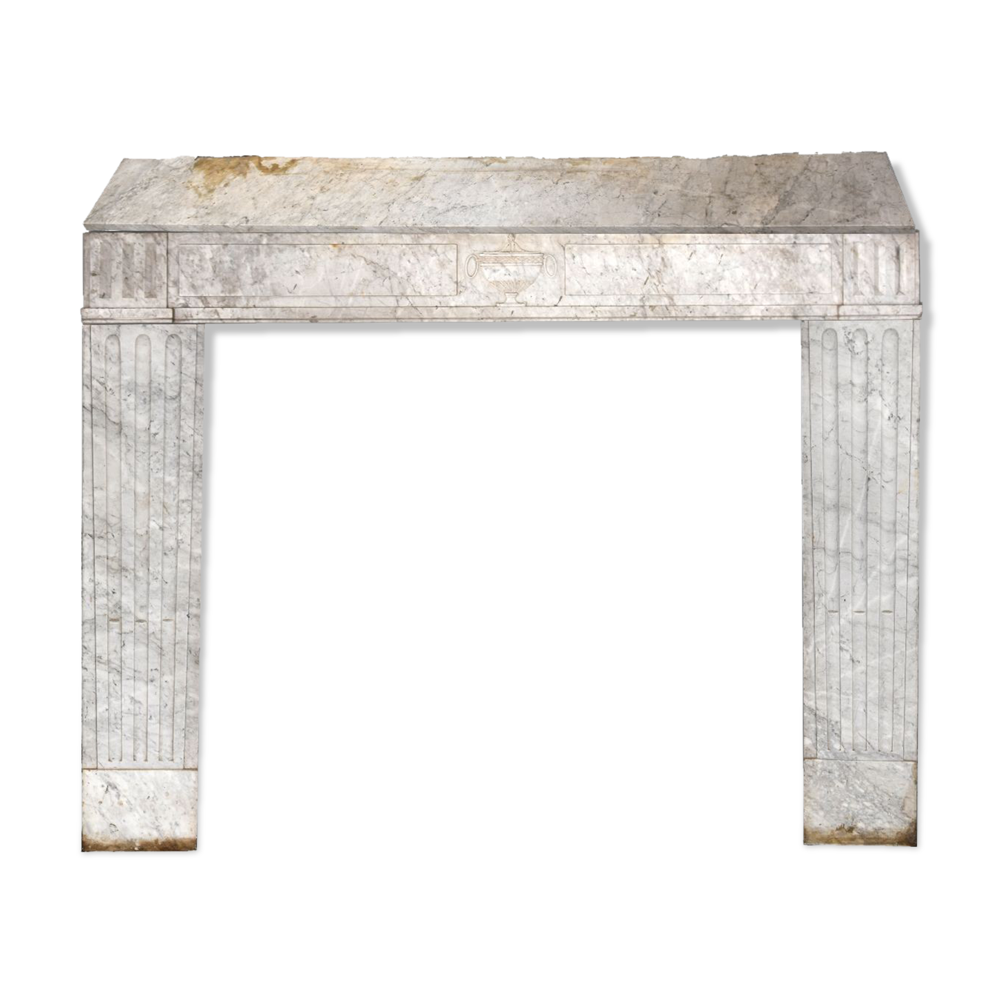 Old fireplace in white marble veined Louis XVI