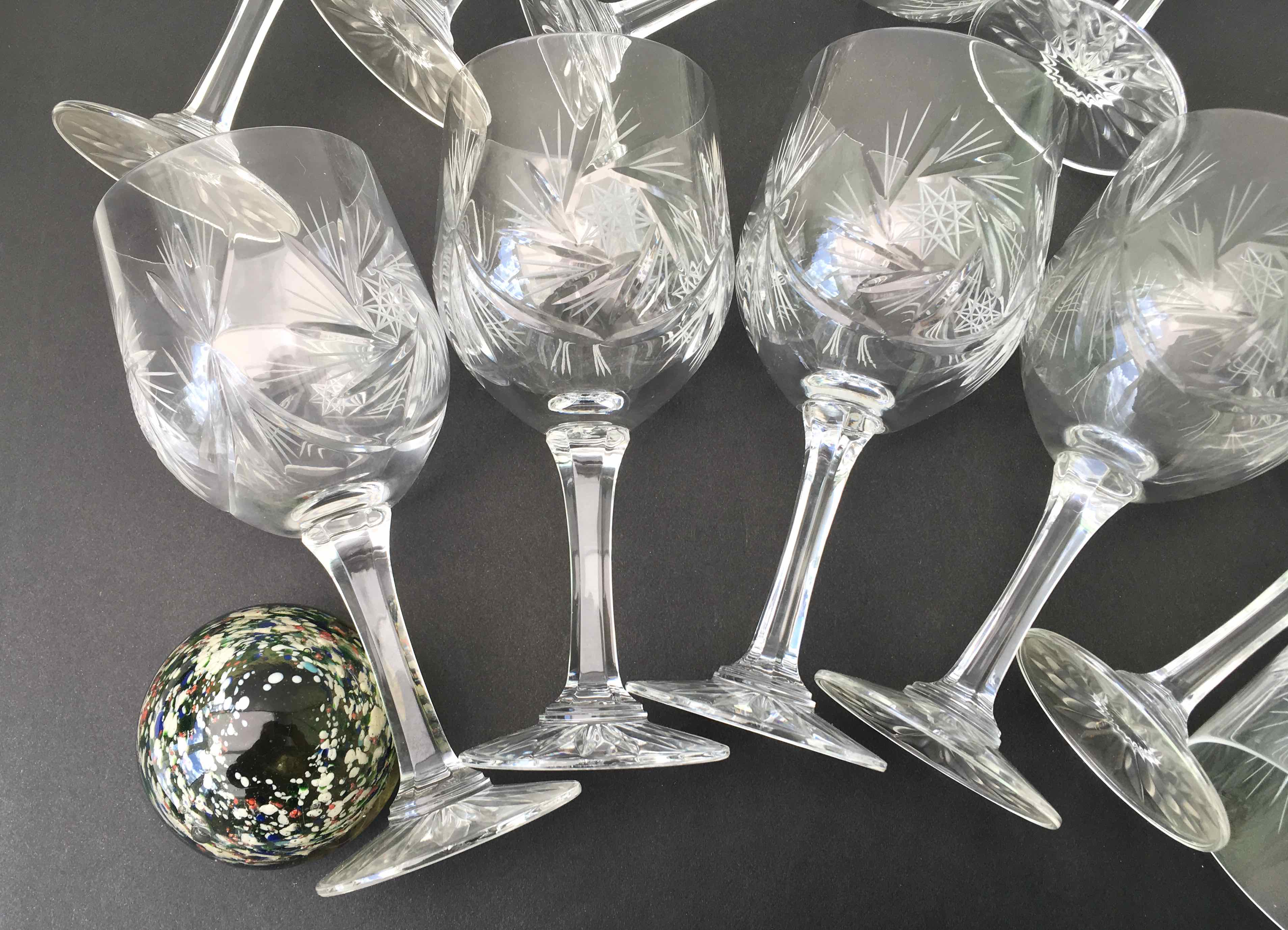 Set of 12 cut crystal wine glasses
