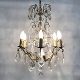 Vintage 8-light chandelier with glass pendants. 1960s.