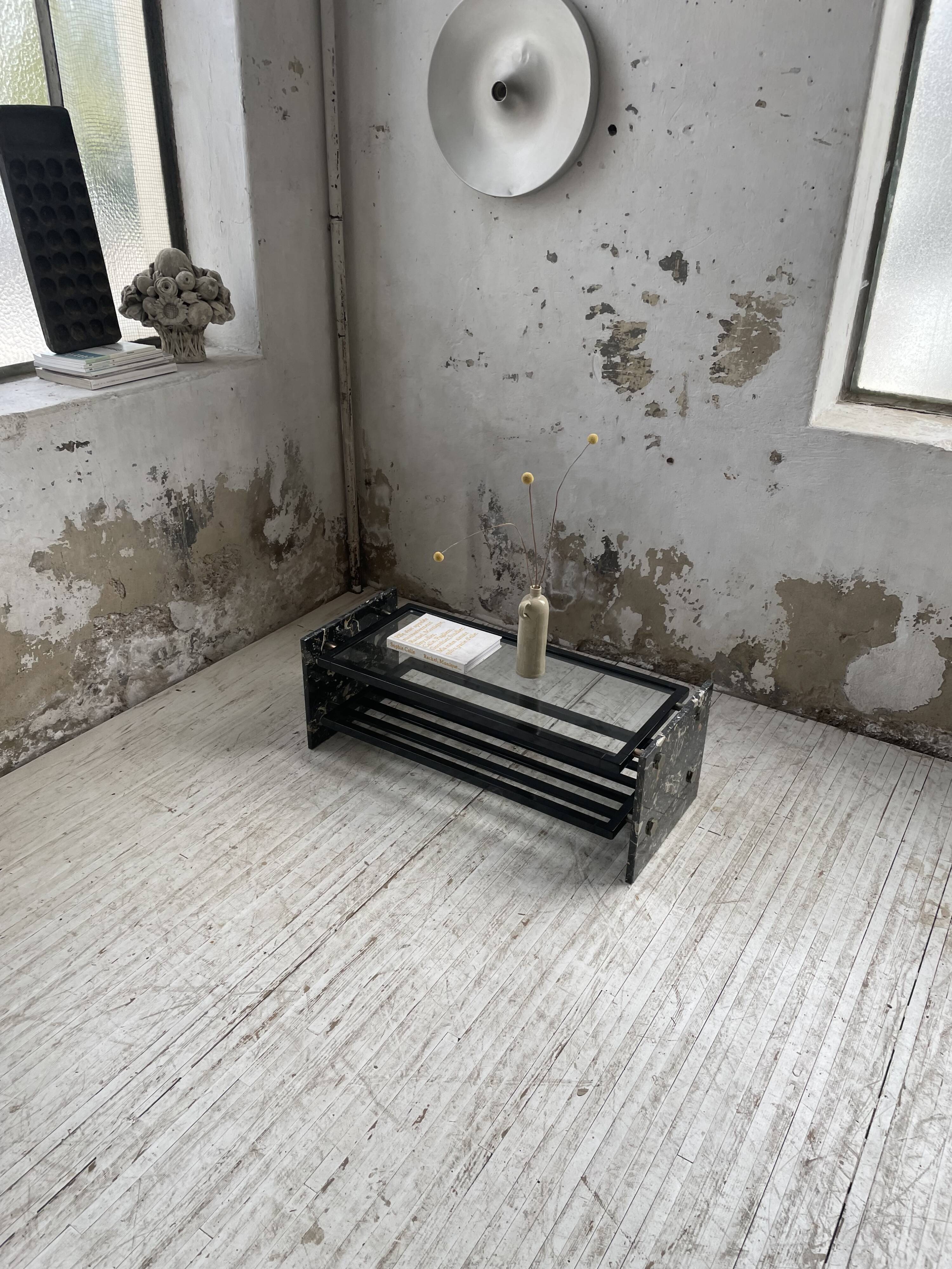 80s Italian marble and glass coffee table