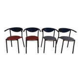 4 gondola-style chairs with a sturdy metal frame and faux leather.