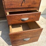 Modernist desk in wood and green moleskin upholstery