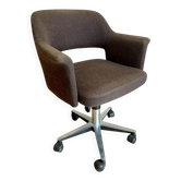 Vintage Mid-Century brown office chair with wheels from the 1970s.