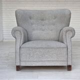1950s, Danish relax chair by Fritz Hansen, model 1518, grey furniture wool.