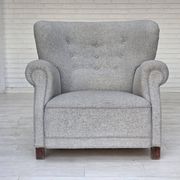 1950s, Danish relax chair by Fritz Hansen, model 1518, grey furniture wool.