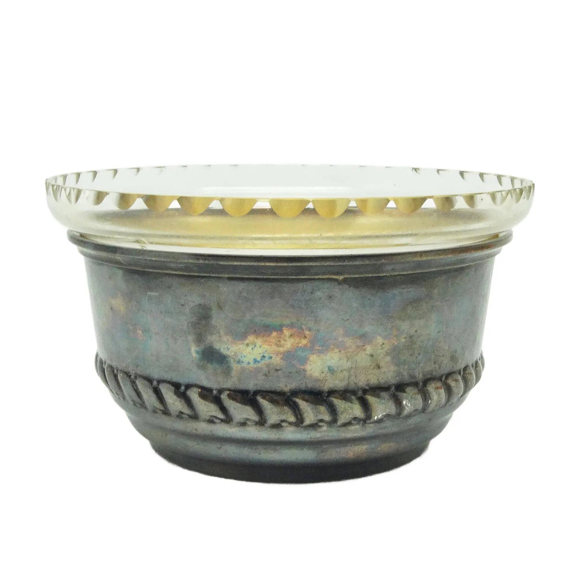 Neoclassical sugar bowl, glass, silver-plated brass, Denmark, 1930s