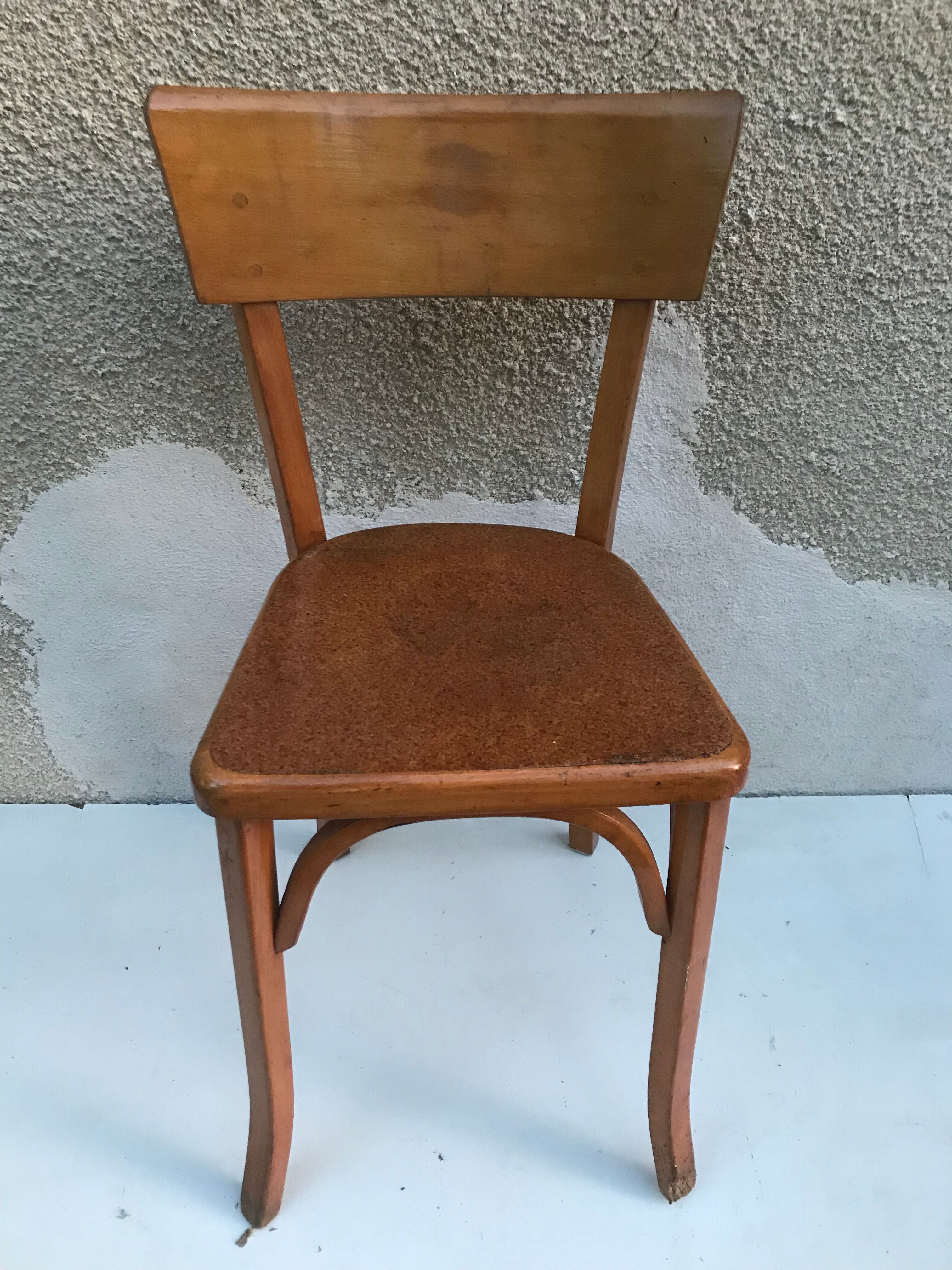 Pair of chairs old signed bistro Baumann wood curved clear vintage