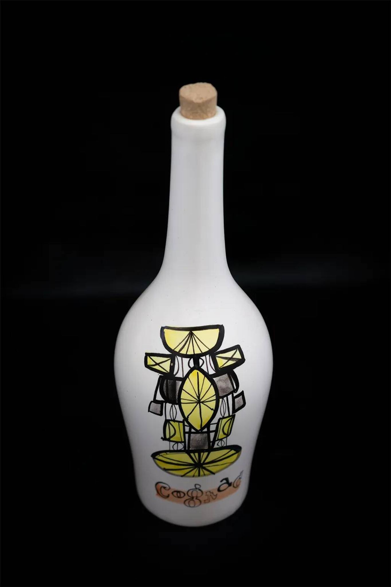 Bouteille à liqueur "cognac" faïence émaillée de Roger Capron Vallauris