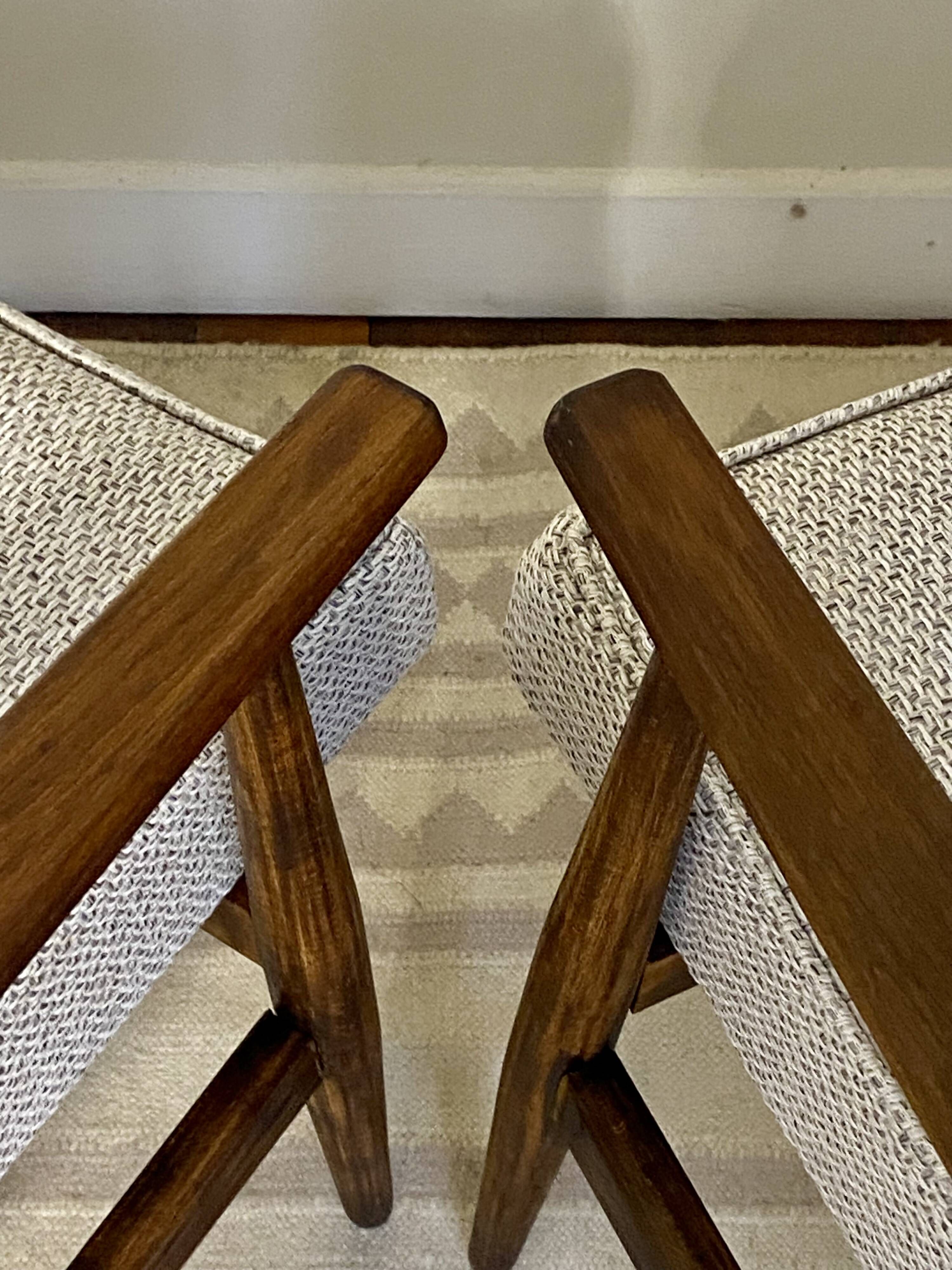 Pair of Henryk Lis 300-190 armchairs in mottled blue-grey fabric, 1970s