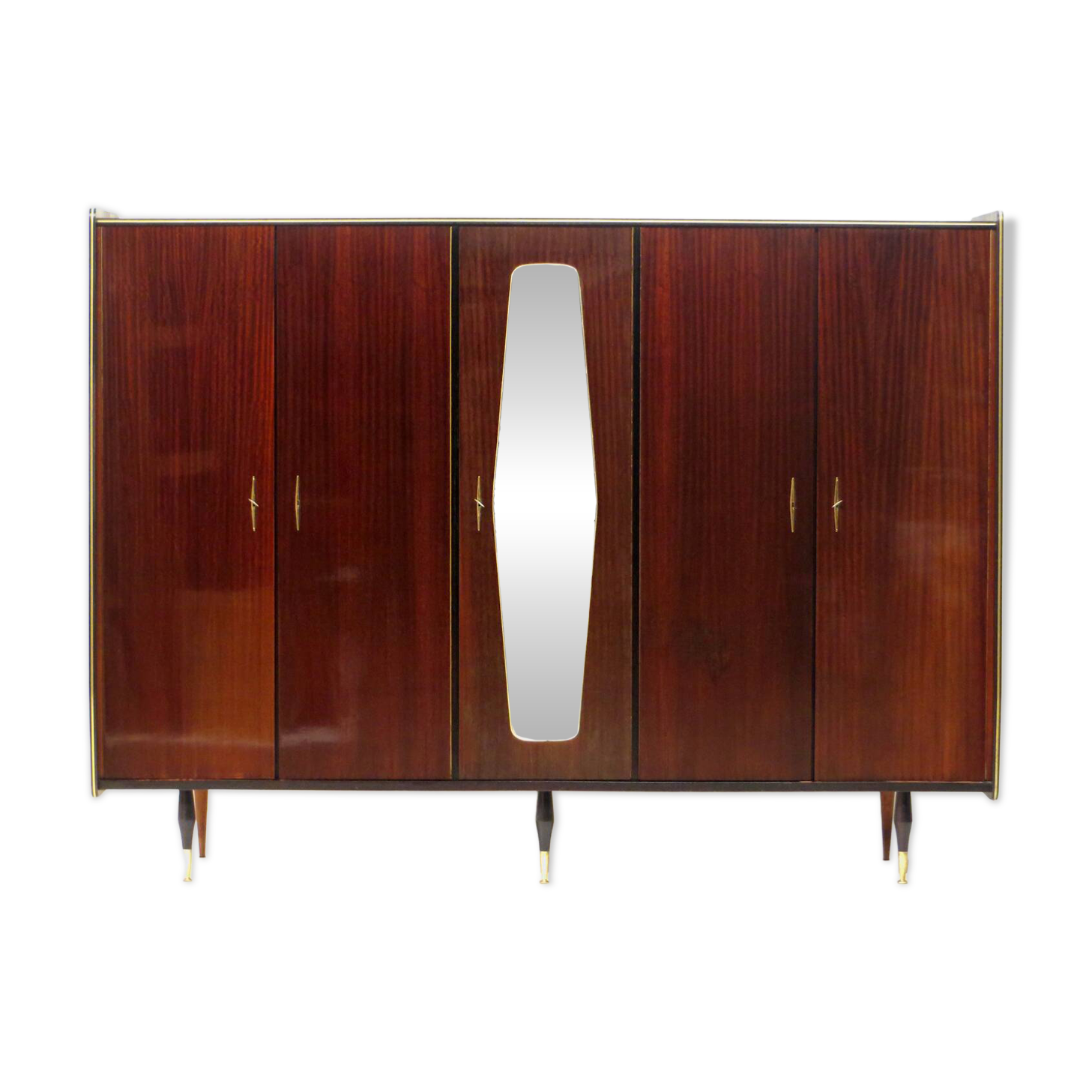 Grand armoire vintage en teck à 5 portes avec miroir, années 1960.