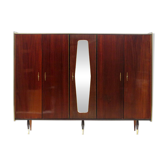 Large vintage mid century modern 5-door teak wardrobe with mirror, 1960s