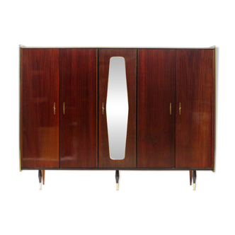 Grand armoire vintage en teck à 5 portes avec miroir, années 1960.