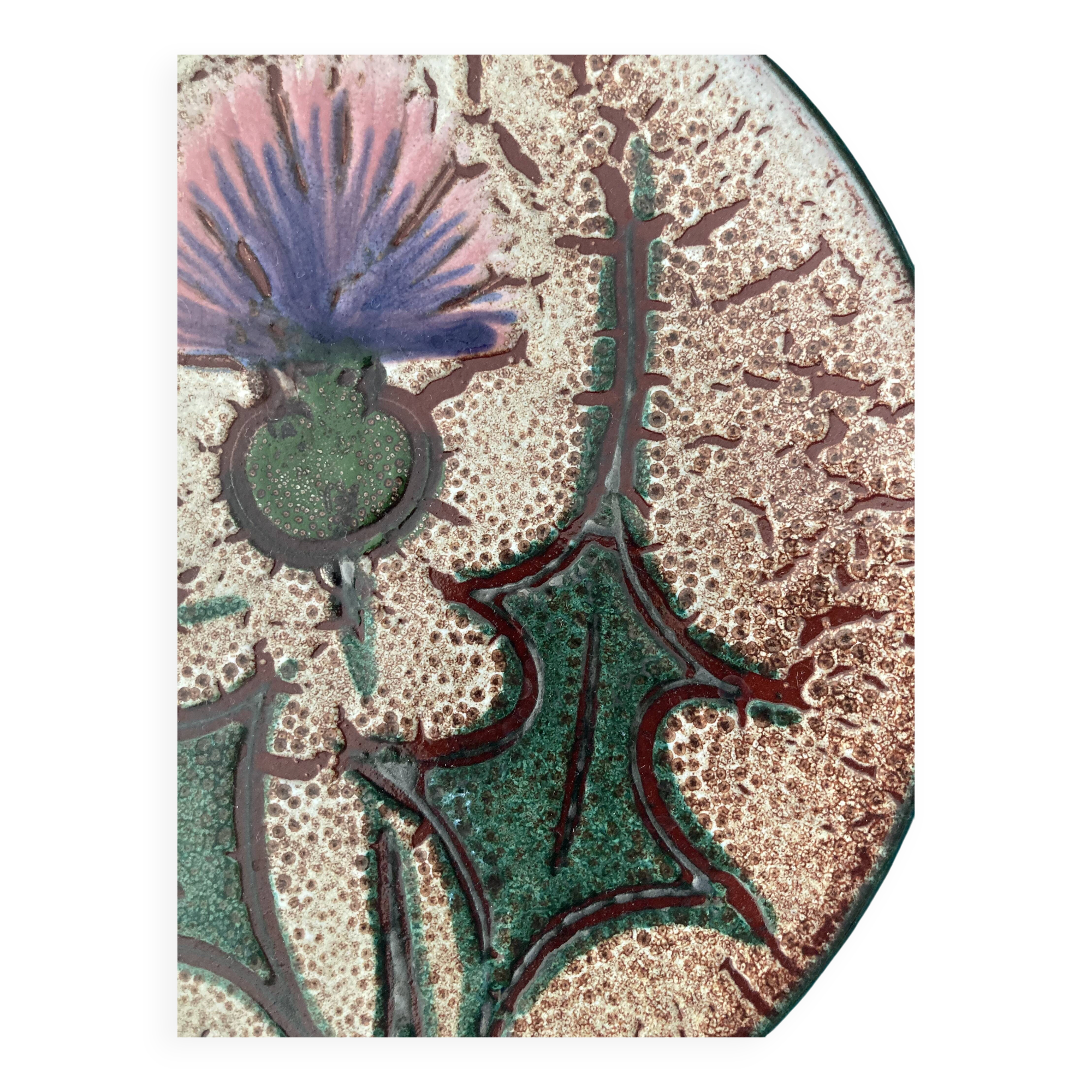 Ceramic plate with thistles - Etienne Daniel, Vallauris, 1960s-70s