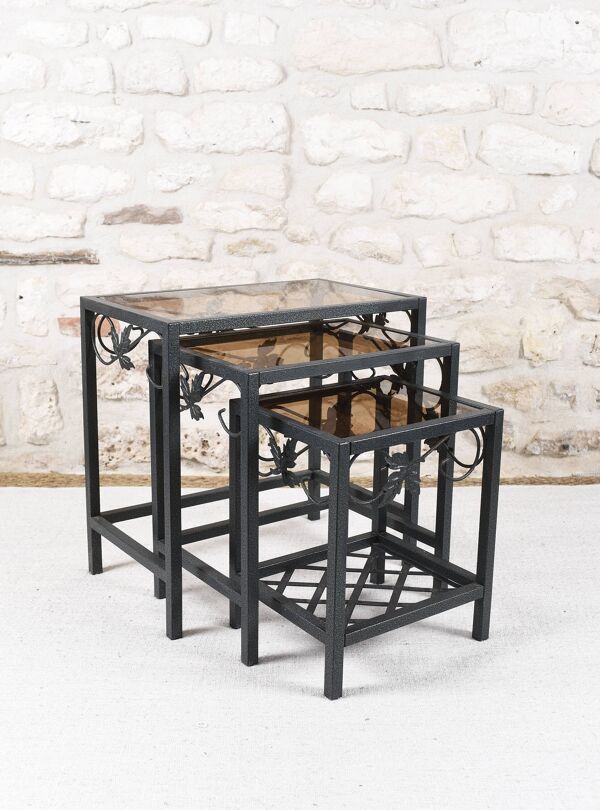 Lot de 3 tables gigogne en fer forgé