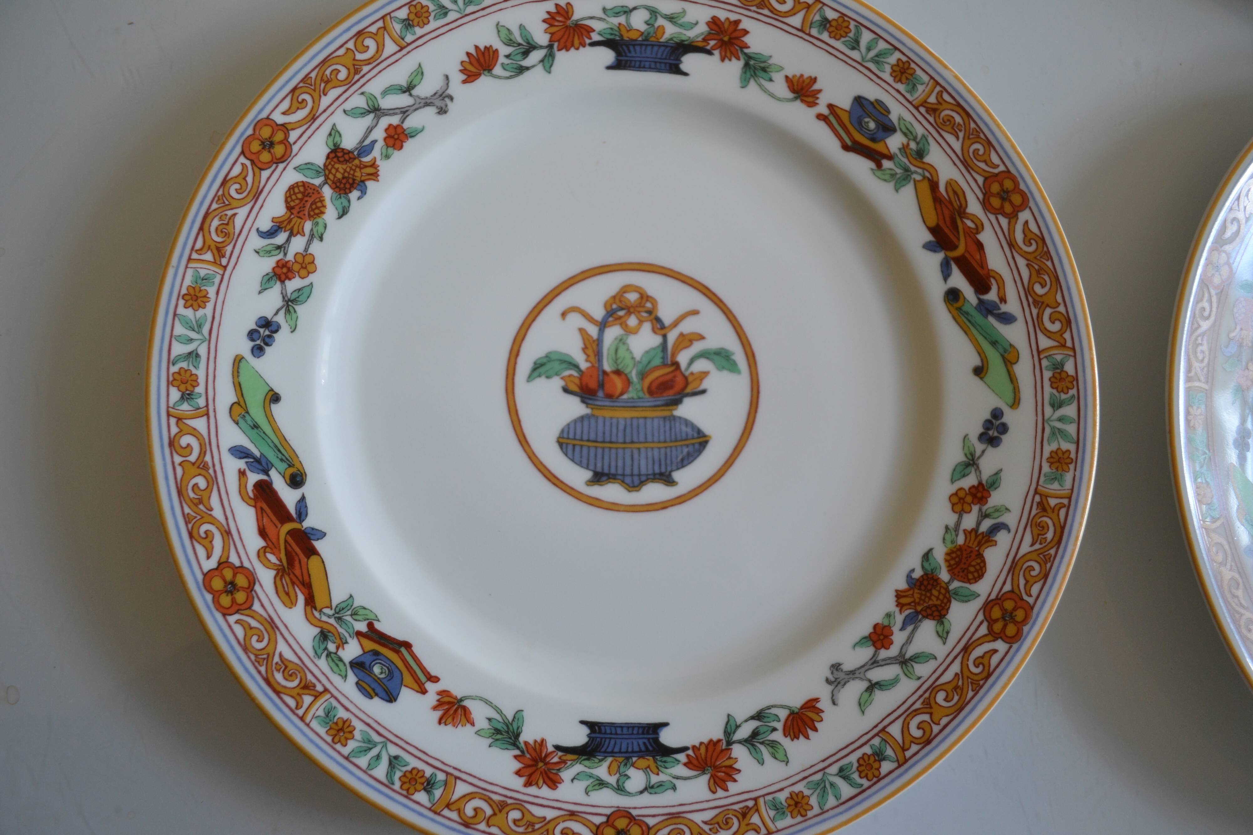 Limoges porcelain Haviland 6 flat plates decor "In the basket"