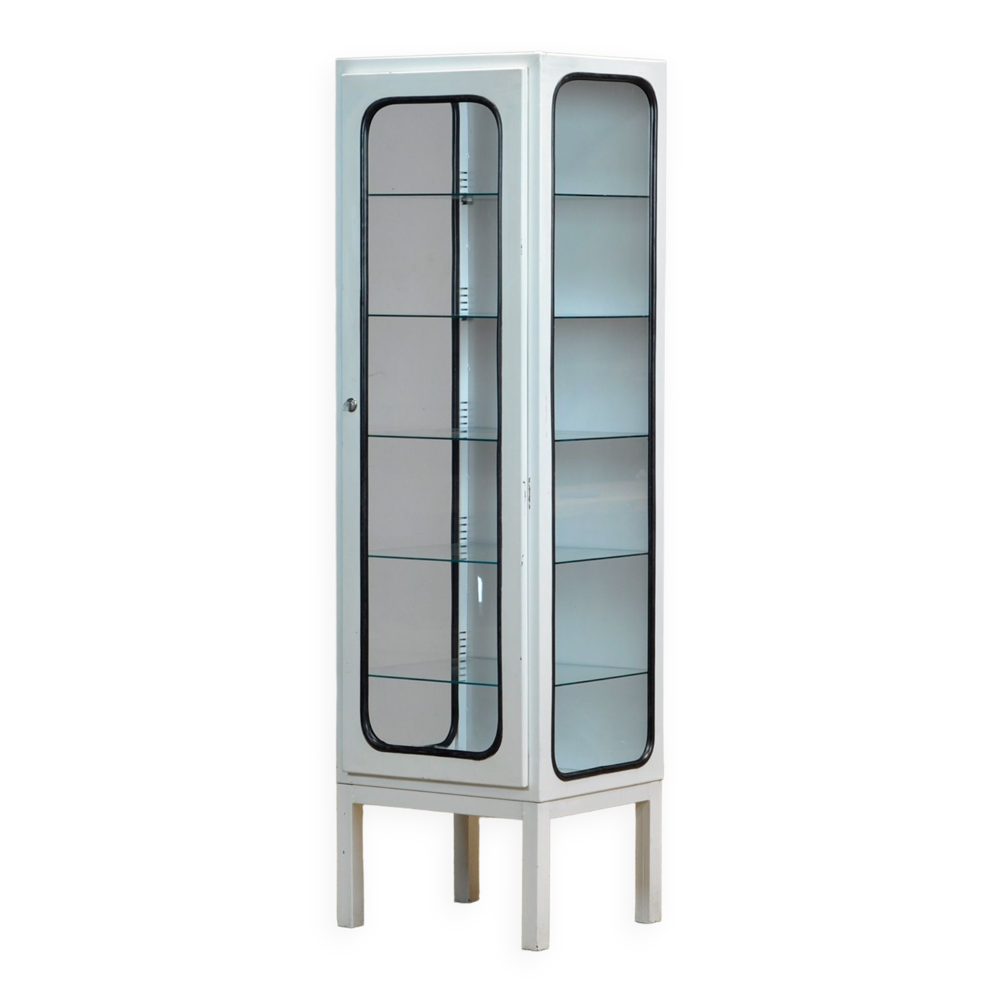 Vintage iron and glass medical cabinet, 1970s