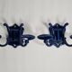Pair of 1910 art nouveau period coat hooks in blue enameled cast iron