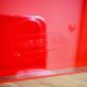 Table "floating" Space age 1970 Red Glass and Dove Tail - 140x80cm