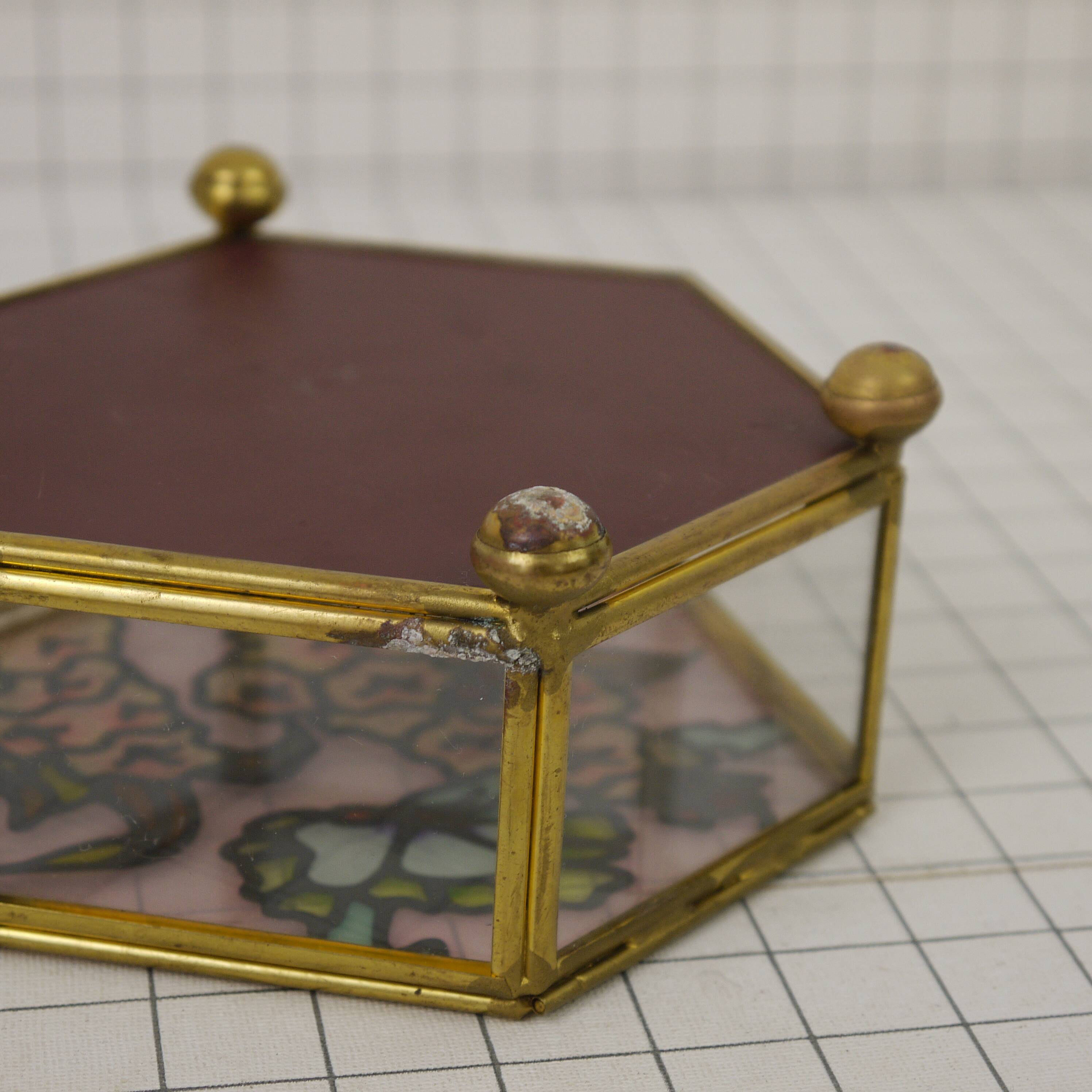 Brass box, glass and stained glass