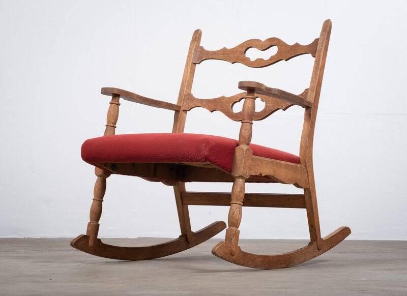 Brutalist Oak Rocking Chair, Denmark, 1960s