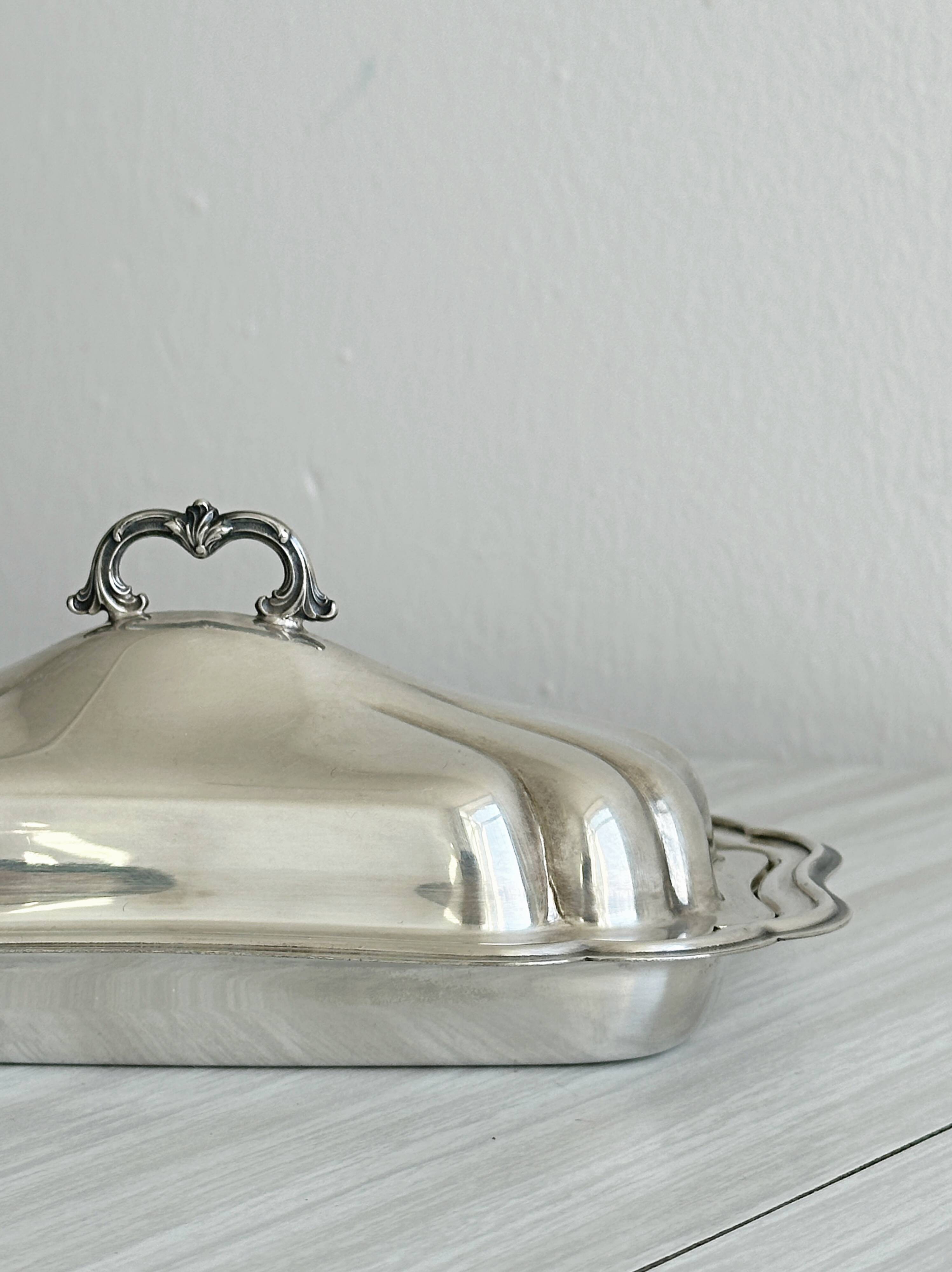 Antique metal butter dish