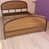 Two-seater vintage rattan bed 140 x 200 cm