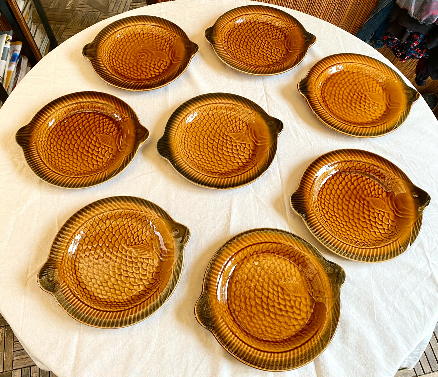 Fish service 8 plates and ceramic soup slurry Sarreguemines vintage 60