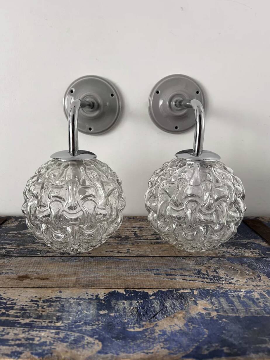 Pair of chrome wall lights