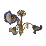 Art Deco style chandelier, bronze and glass paste tulips