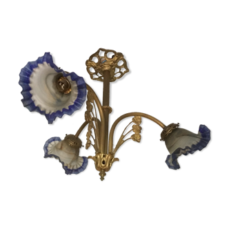 Art Deco style chandelier, bronze and glass paste tulips