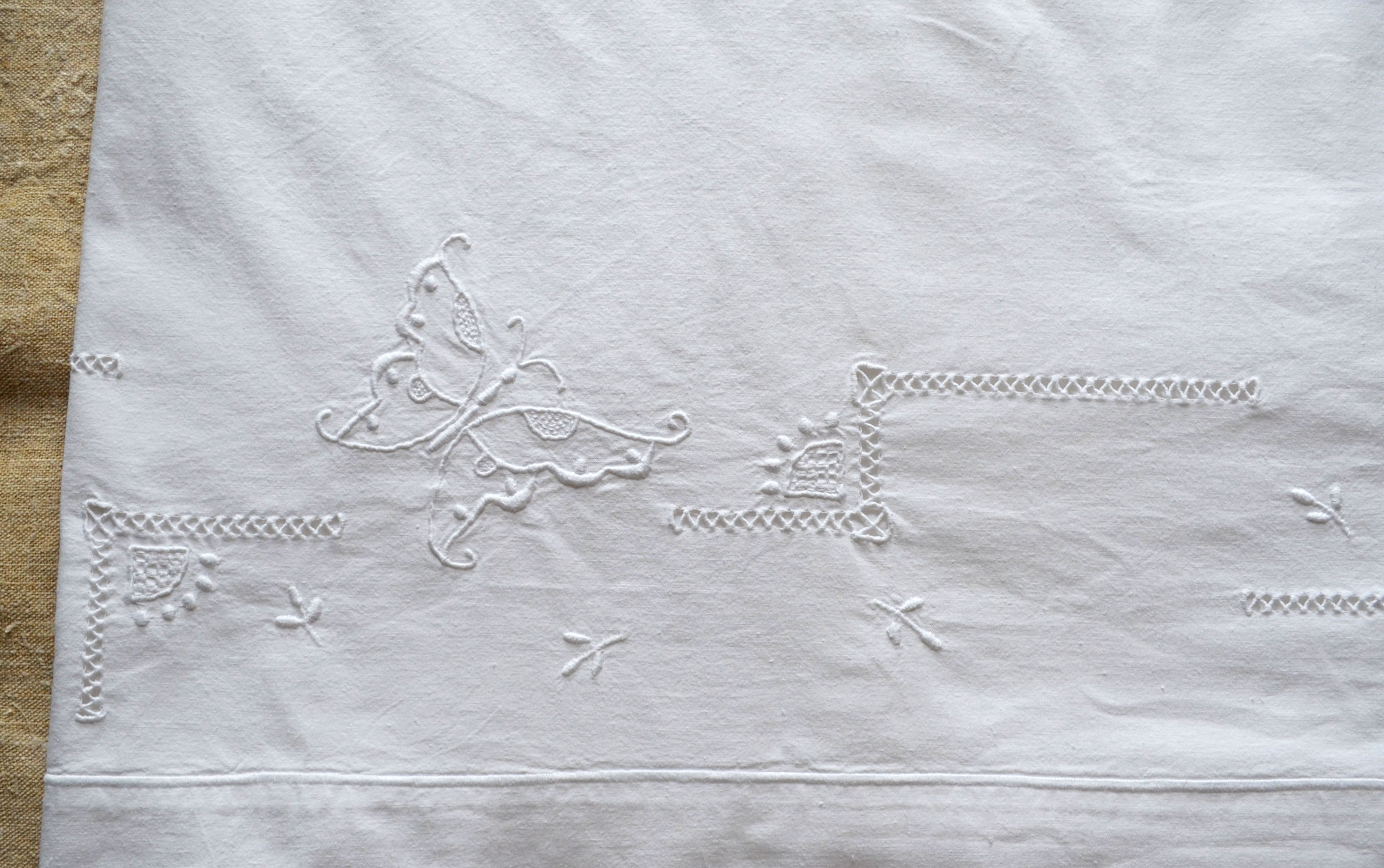 Old sheet hand embroidery and monogram