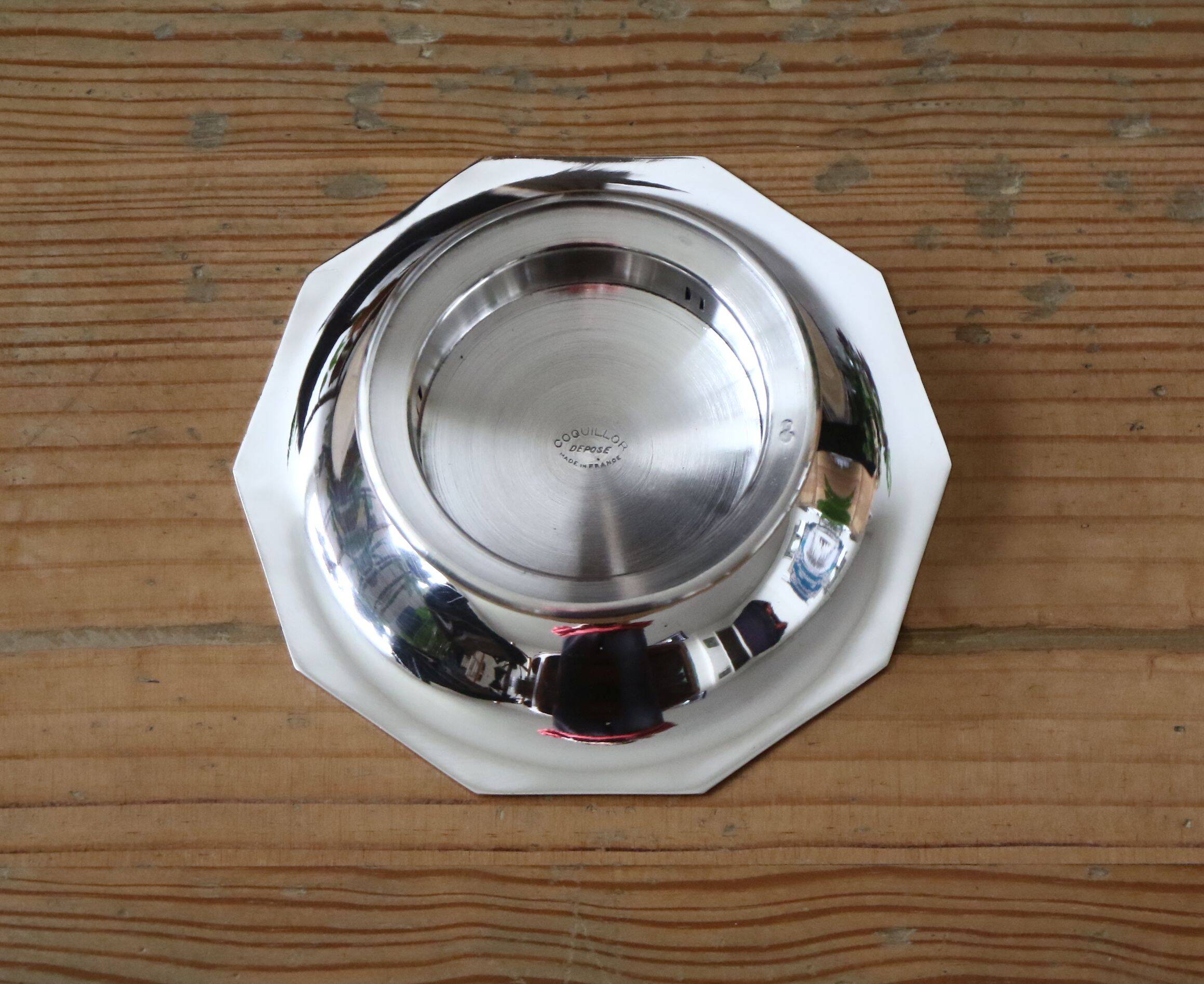 Vintage silver metal butter dish from the "Coquillor" brand