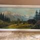 Old painting oil on panel p. FOY Mountain view + Frame Wood Vintage White