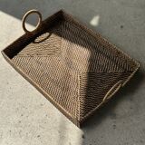 Rectangular Asian handmade basket with circular handle L:45 l:35
