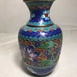 Vase cloisonné métal dessins fleurs émaillés décoration vintage #3