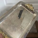 Vintage Silver-Plated Metal Art Deco Serving Tray with Gilded Knot Handle