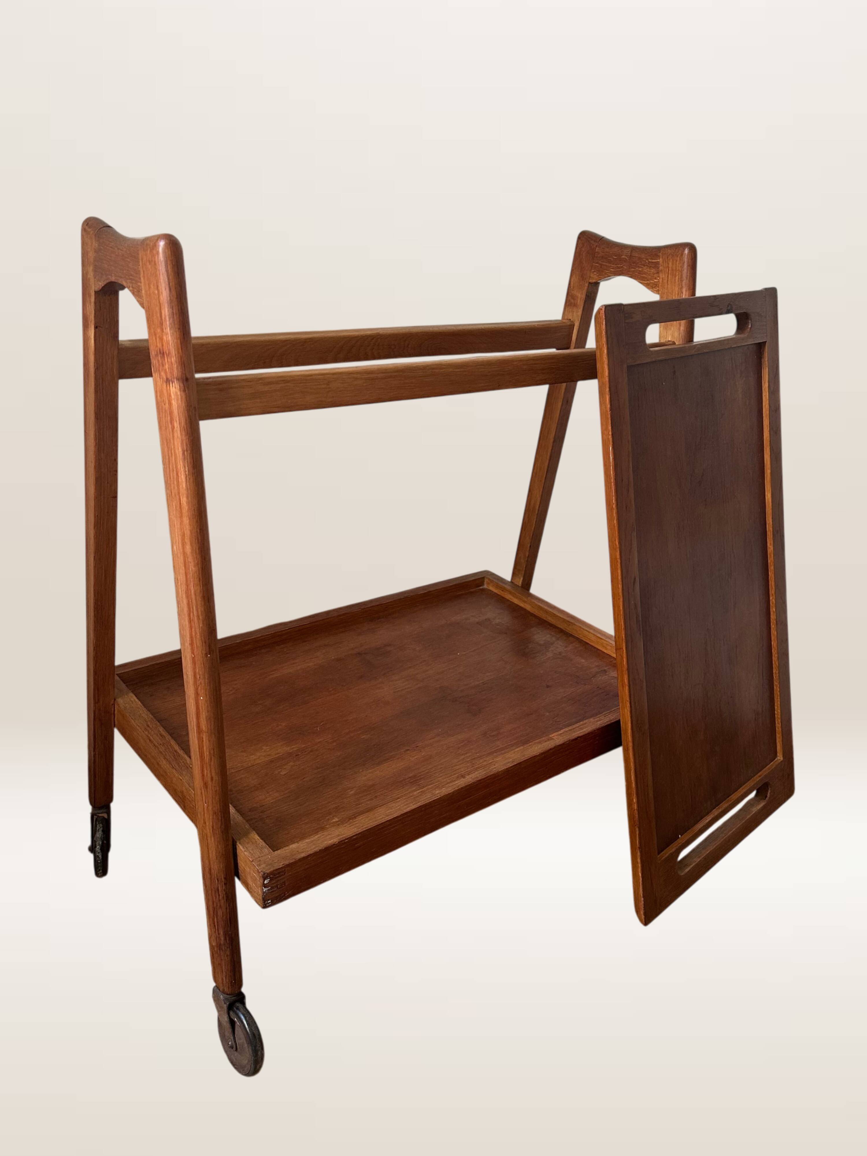 Scandinavian teak rolling dessert trolley