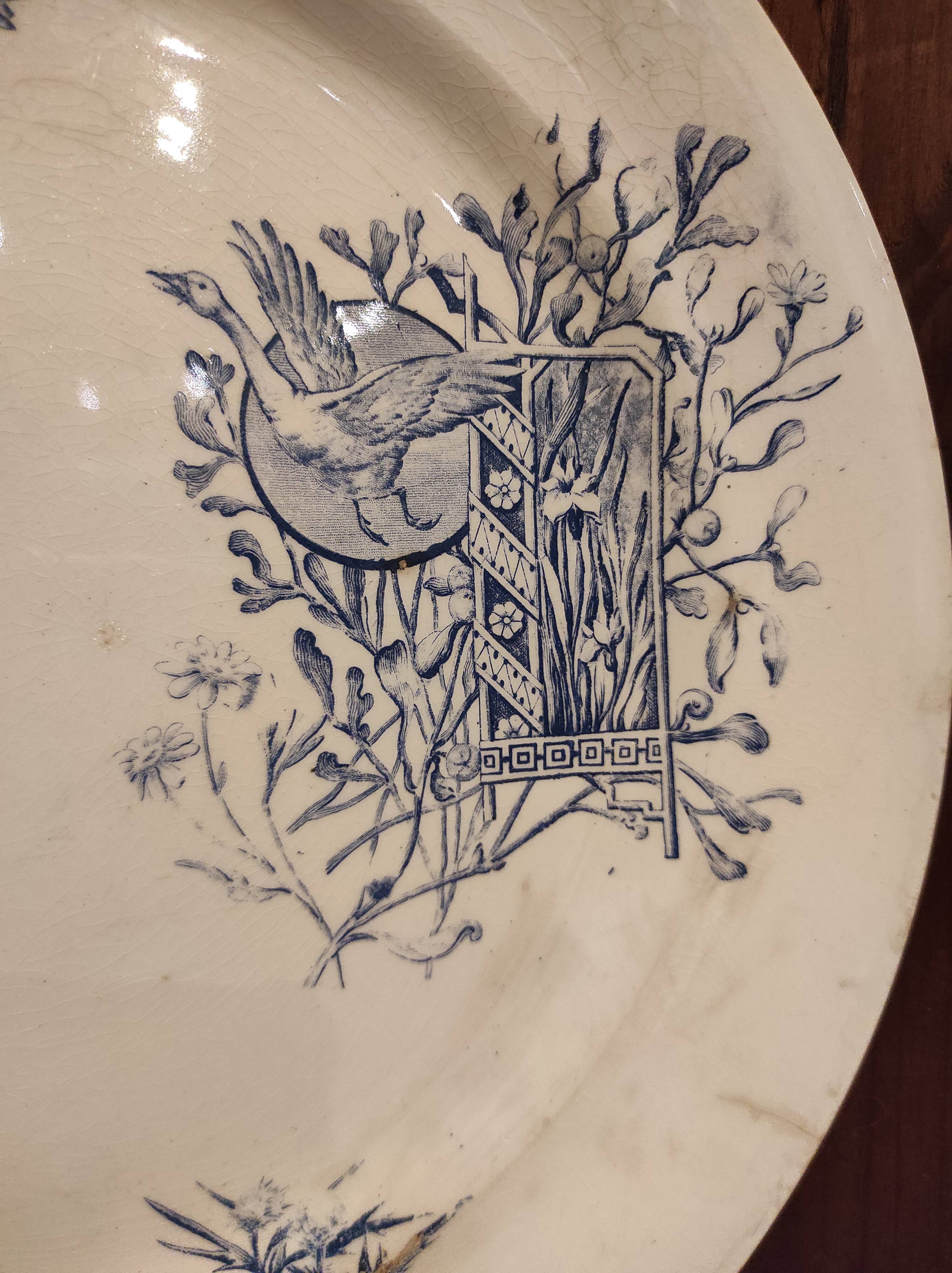 French vintage large serving plate, R. Lafitte, Terre de Fer, Salins