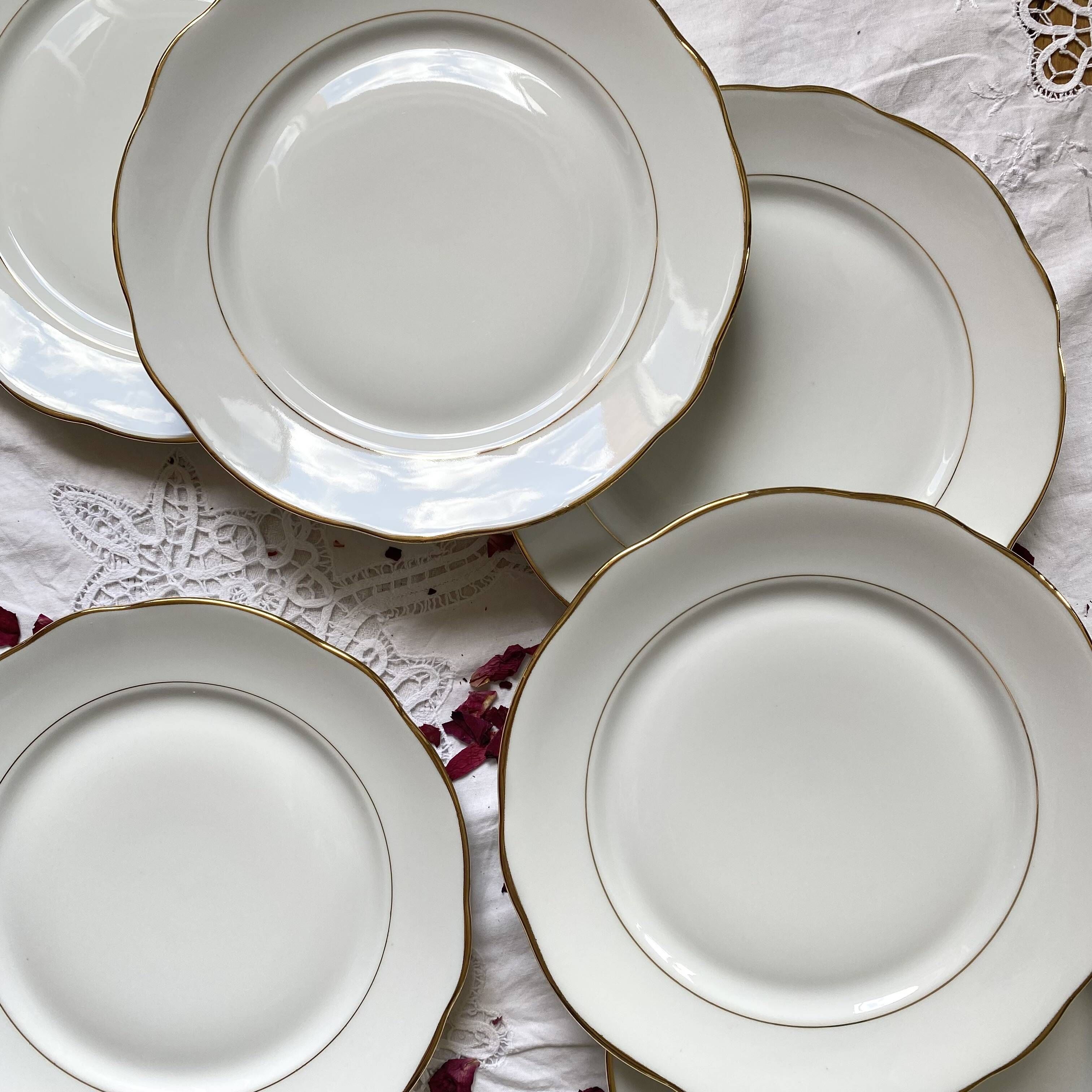 6 old Sologne Lamotte porcelain flat plates with gilding