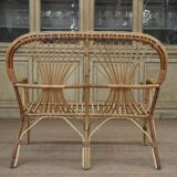 Bench rattan lounge - 2 chairs 1960